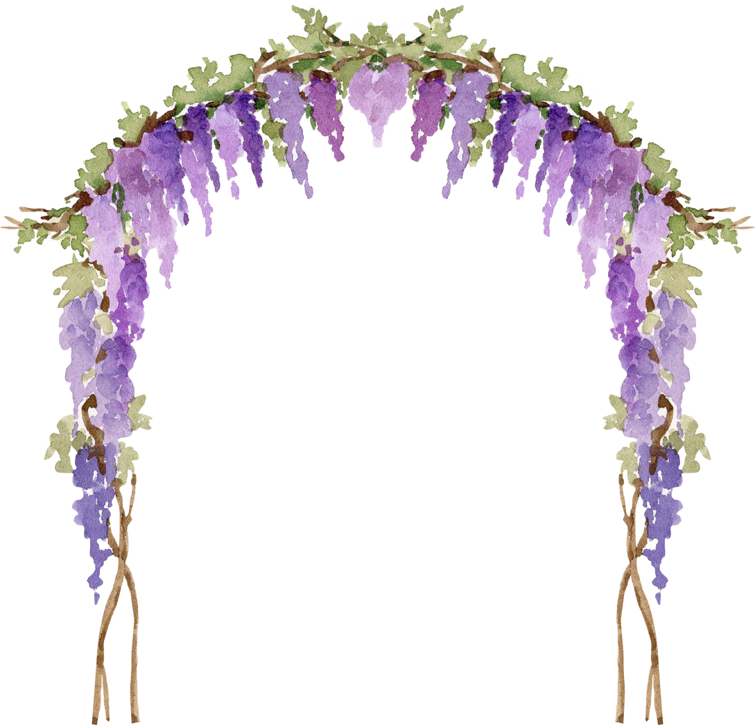 Wedding arch of lilac flowers, watercolor illustration.